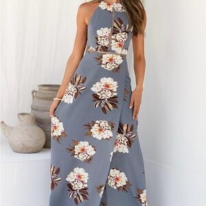 Zessica Halter Neck Open Back Maxi Dress